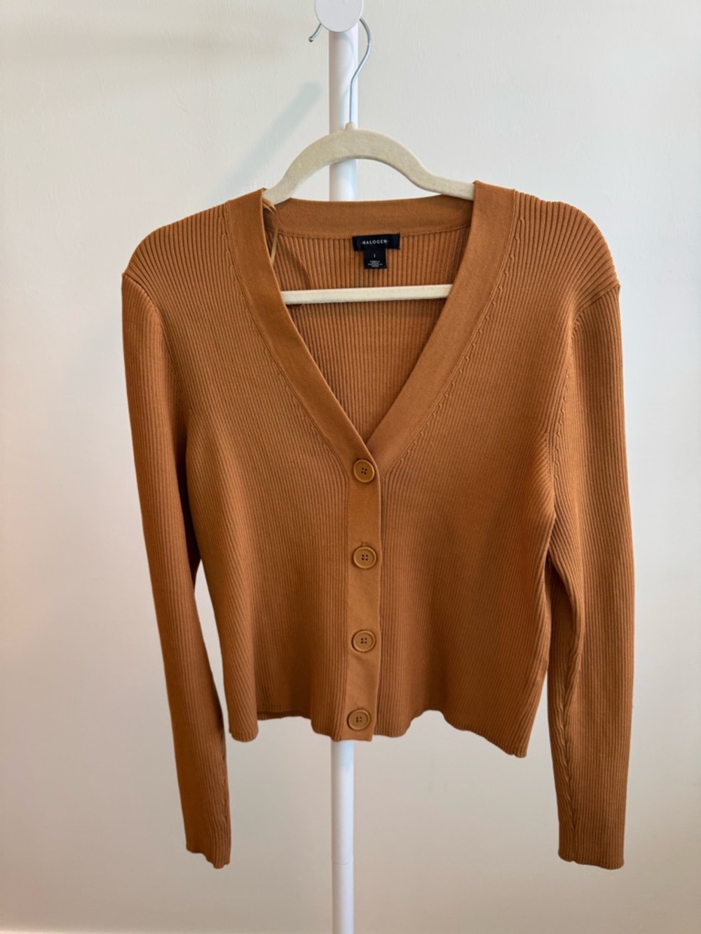 Halogen Women's Rust Ribbed V-Neck Button Cardigan size L